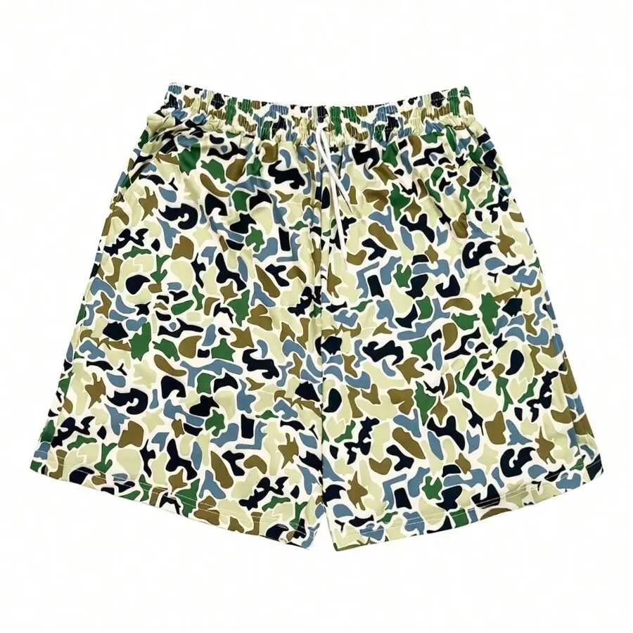 

Mens Camo Print Drawstring Elastic Waist Loose Casual Summer Shorts With Pockets