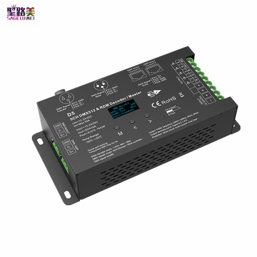 Décodeur DMX CV OLED, 5CH x snap12 V-24V DC, D5, contrôleur DMXorgMaster, 8 bits ou 16 bits, PWM pour SMD 5050, RVB + CCT, bande lumineuse LED