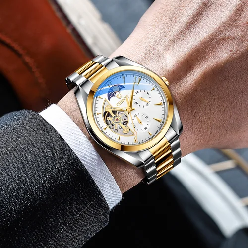 Imagen 2 del producto CHENXI, reloj de lujo para hombre, relojes de pulsera mecánicos automáticos impermeables de alta calidad, relojes con esfera de fase lunar para ocio y negocios
