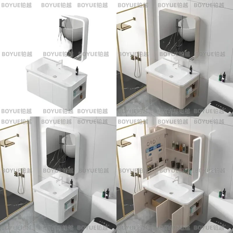 Thickened Honeycomb Aluminum Bathroom Cabinet with Arc Integrated Ceramic Basin Toilet Side Storage Washstand Vanity Unit