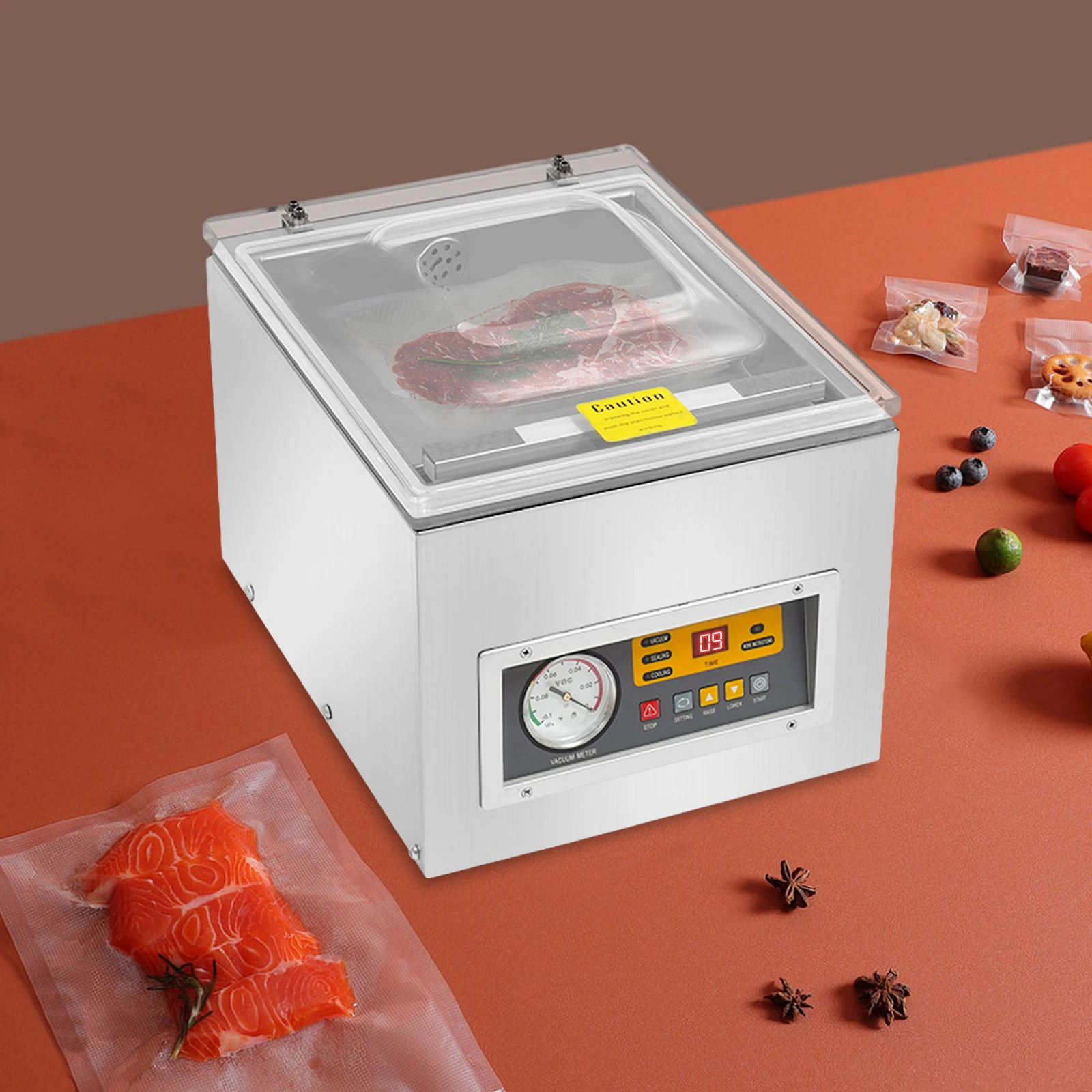 Dz-260s เดสก์ท็อปเครื่องบรรจุสูญญากาศอัตโนมัติ 110 โวลต์ US ปลั๊กสแตนเลสอะคริลิคเหมาะสำหรับอาหารธัญพืชผลไม้