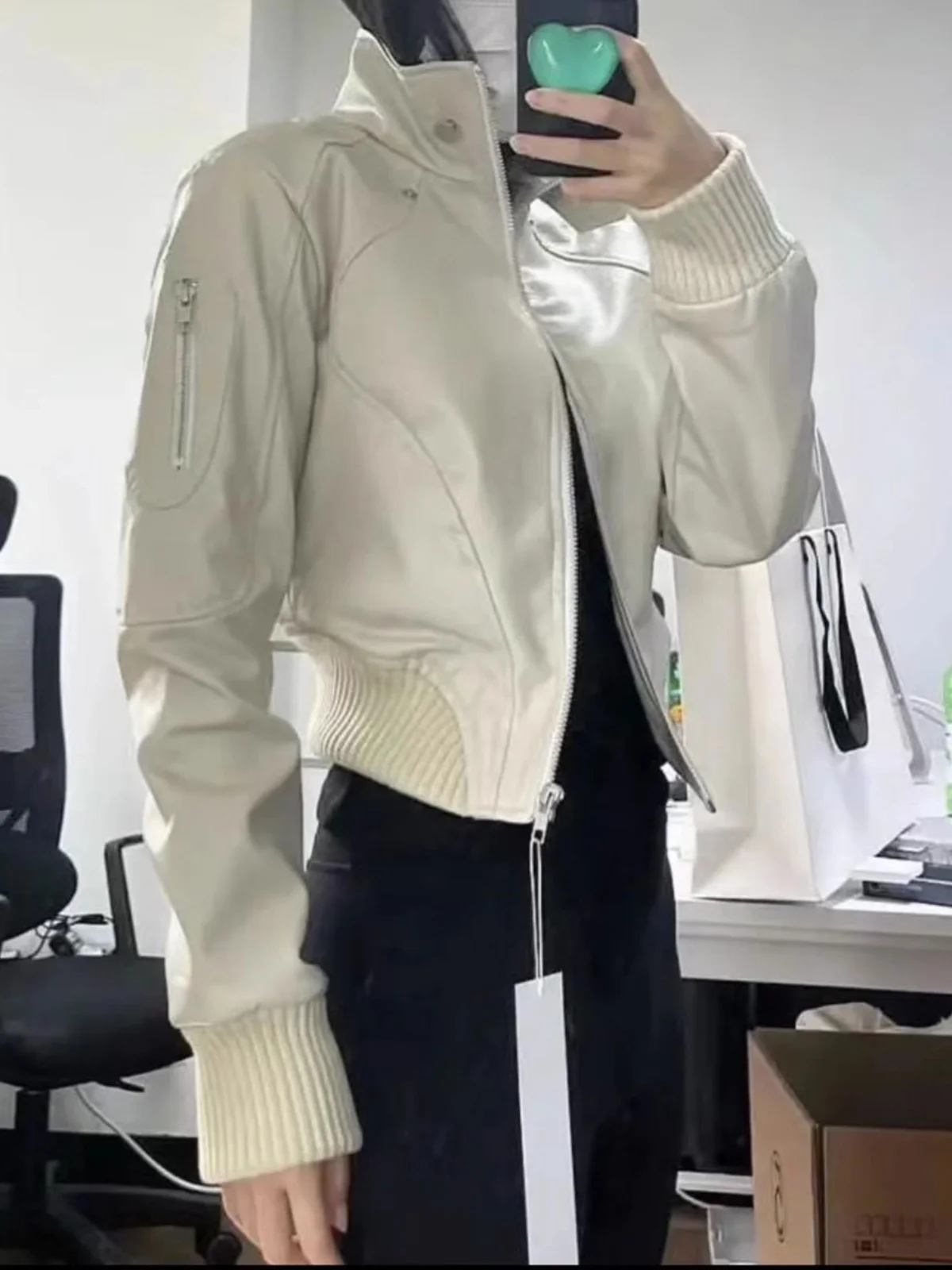 Loose ort Biker Jaet Women's plus Size Hong Kong Sle Retro Design Spring New Leather Coat Versatile Faion Outerwear