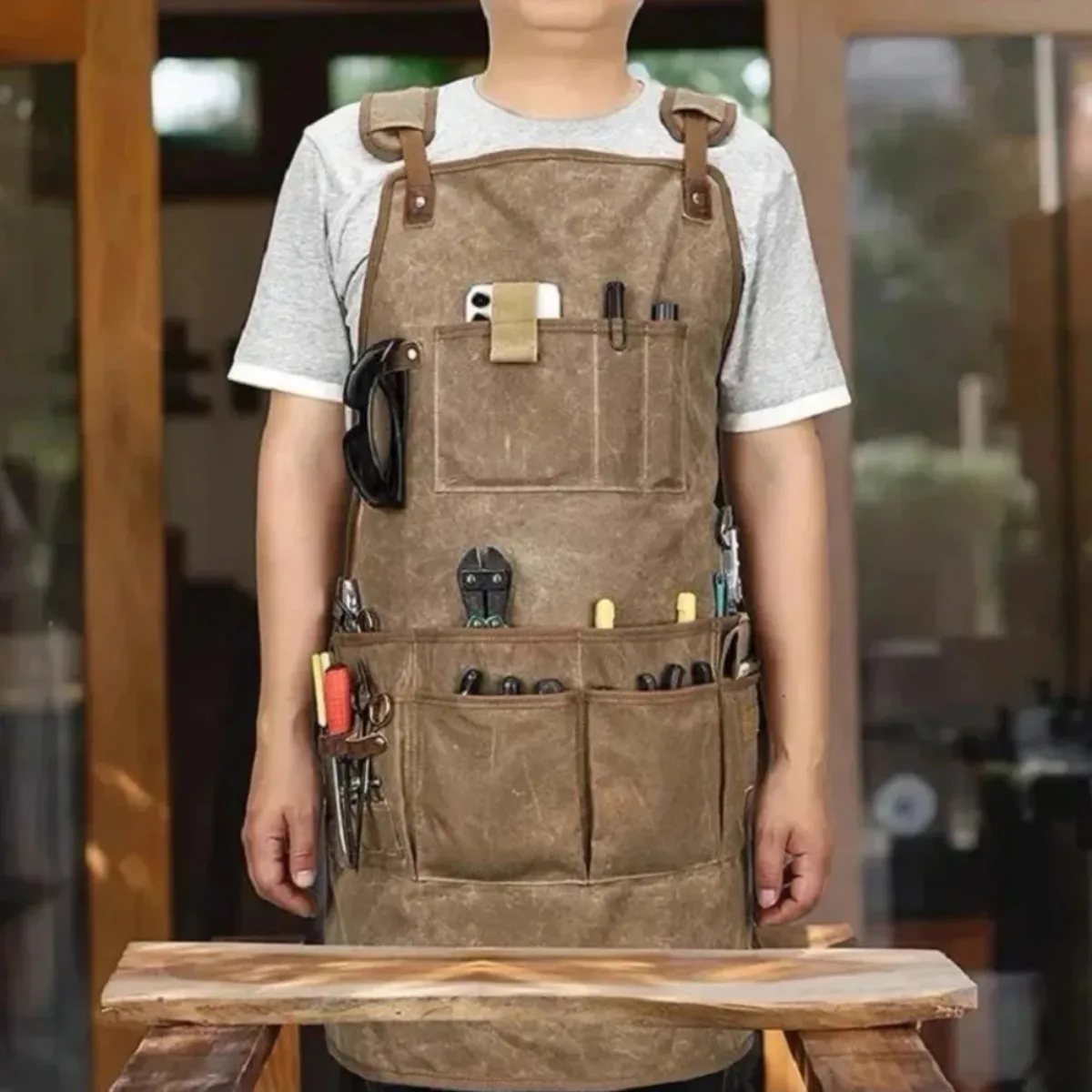 

Kitchen Waterproof Apron Canvas Heavy Duty Chef Work Apron with Pockets Cooking Gardening Home Commercial Waist Apron
