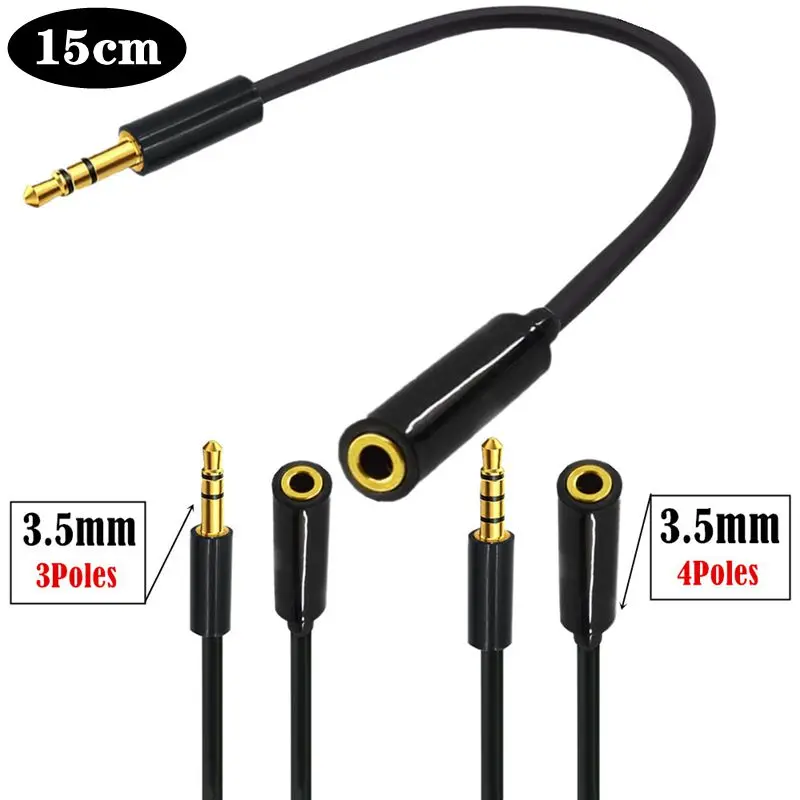 

DC3.5mm Audio Cable 3-Pole 4-Pole Male to Female Audio Extension Cable AUX Headphone Cable DC3.5 M/F Cable 15cm