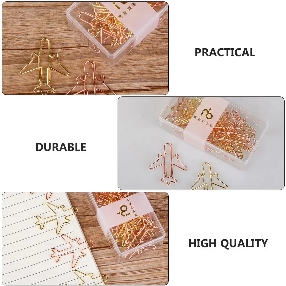 24 Pcs Binder Office Paper Clips Airplane Paperclip Iron Wire Plating Paperclips