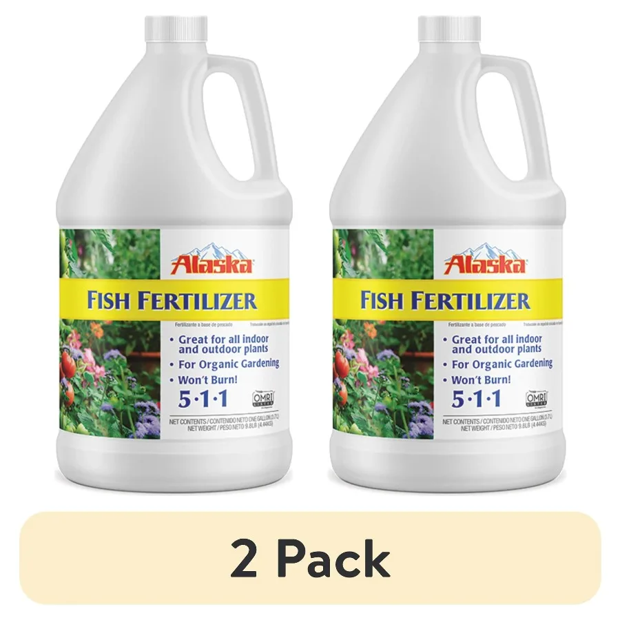 Alaska 2‑Pack 1 Gallon Fish Emulsion Liquid Fertilizer 5‑1‑1 Organic Concentrated Plant Food for Garden Vegetables Flowers