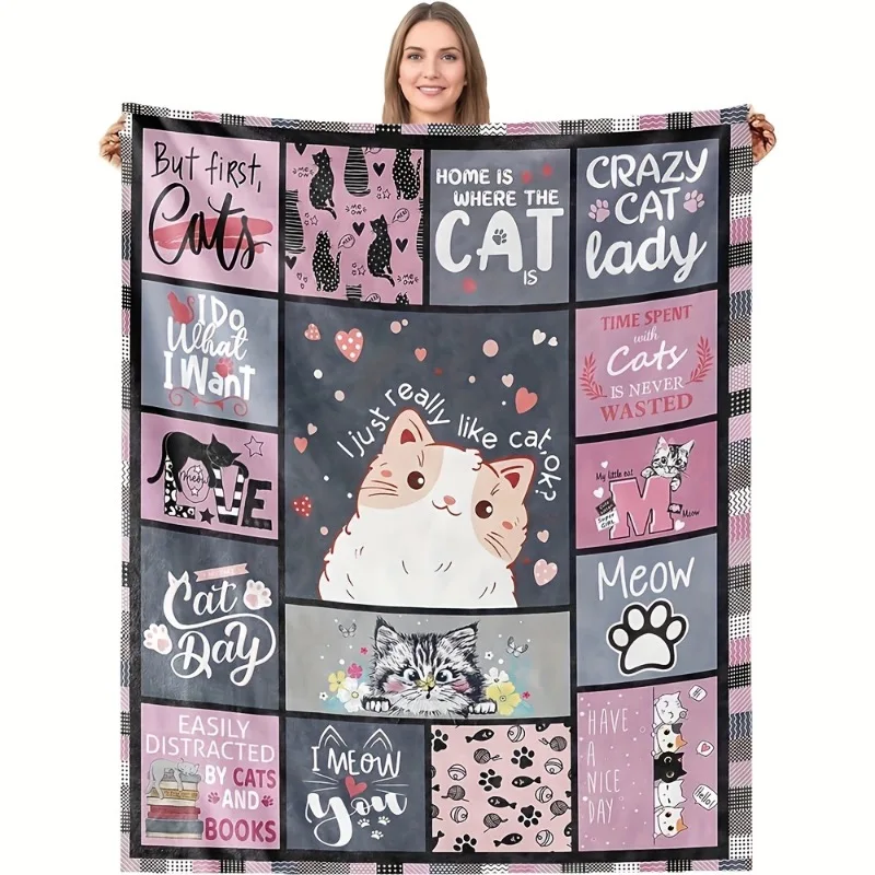 Eine kleine Flanelldecke im Hausstil mit Katzenmotiv – bequemes und weiches Strickflanell für die ganze Saison
