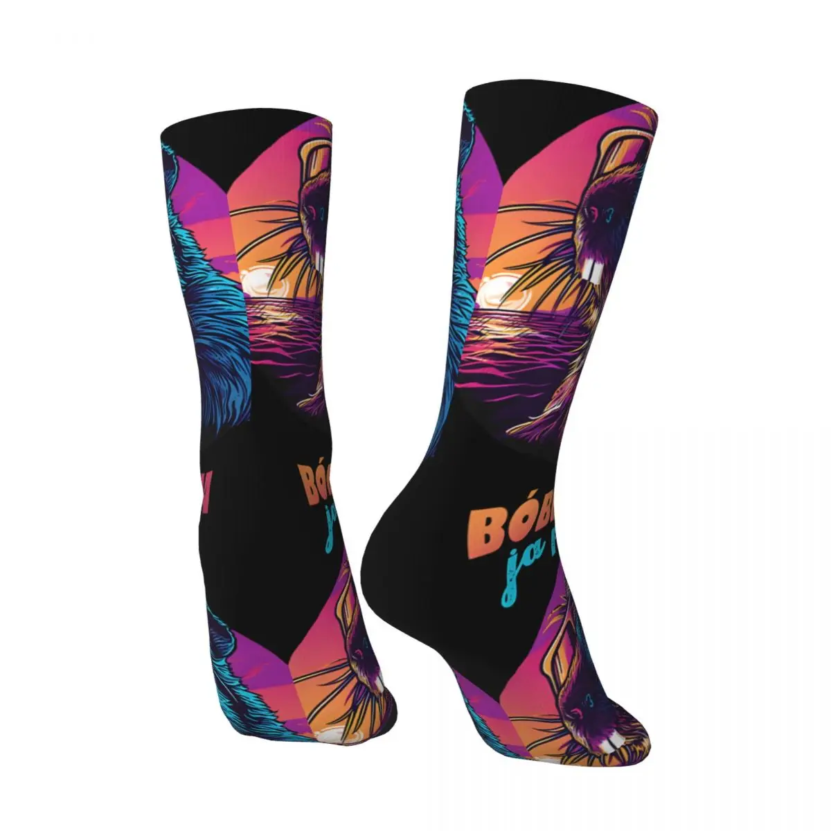 Chaussettes de Compression Vintage Synthwave Polish Beaver pour Homme, Unisexe, Bobr Kurwa Harajuku, Sans Couture, Imprimée, Nouveauté