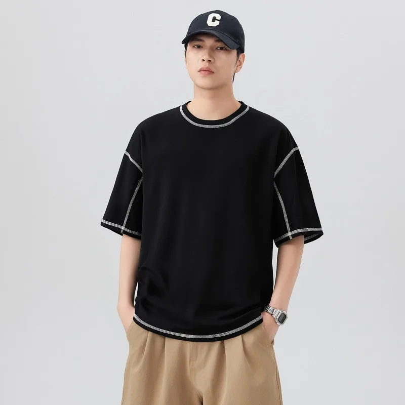 

2026 Summer New Simple Men's Short Sleeved T-shirt Korean Fashion Casual Loose T-shirt Tops for Men Harajuku Streetwear