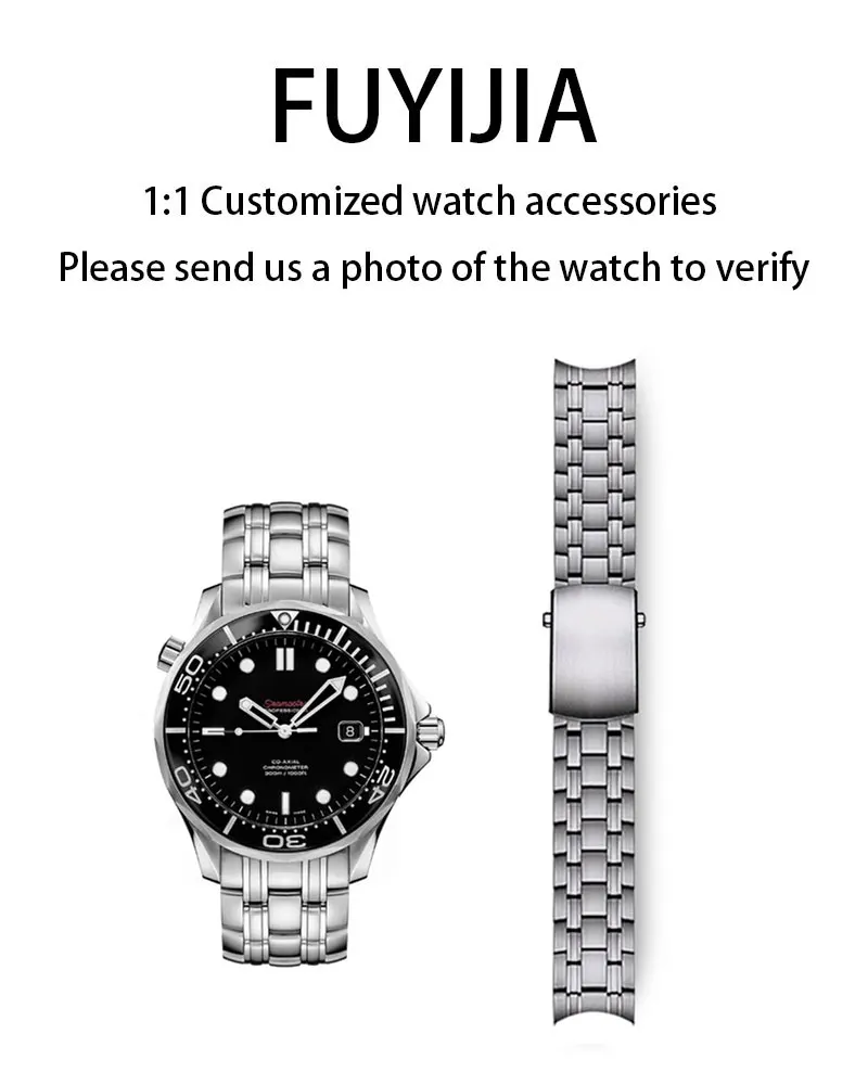 FUYIJIA Custom O-MEGA SEAMASTER 212 оригинальные ремешки для часов 20 мм изогнутый интерфейс ремешок из нержавеющей стали 316L складной браслет с пряжкой