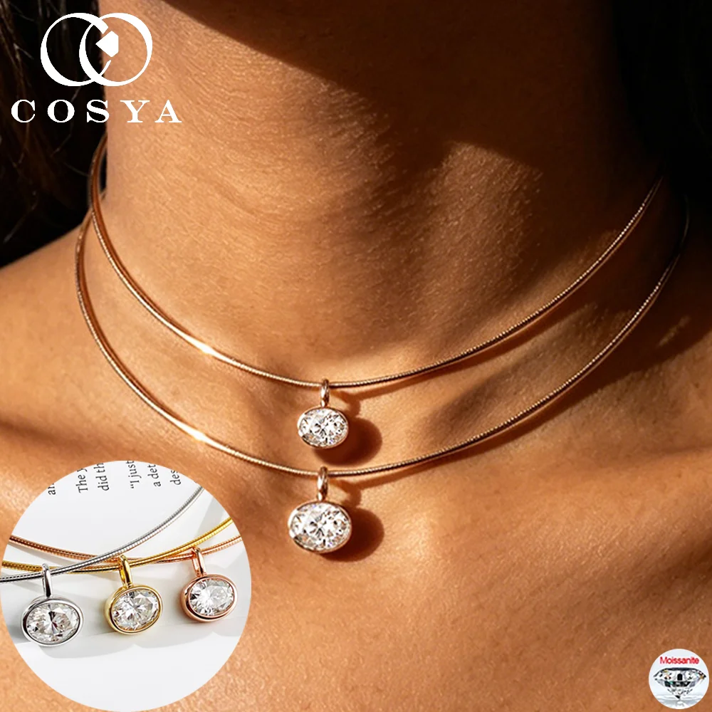 

COSYA 2/3/4CT Oval Cut Moissanite Pendant Necklace For Women S925 Silver East-West Solitaire Diamond Choker Fine Jewelry Gifts