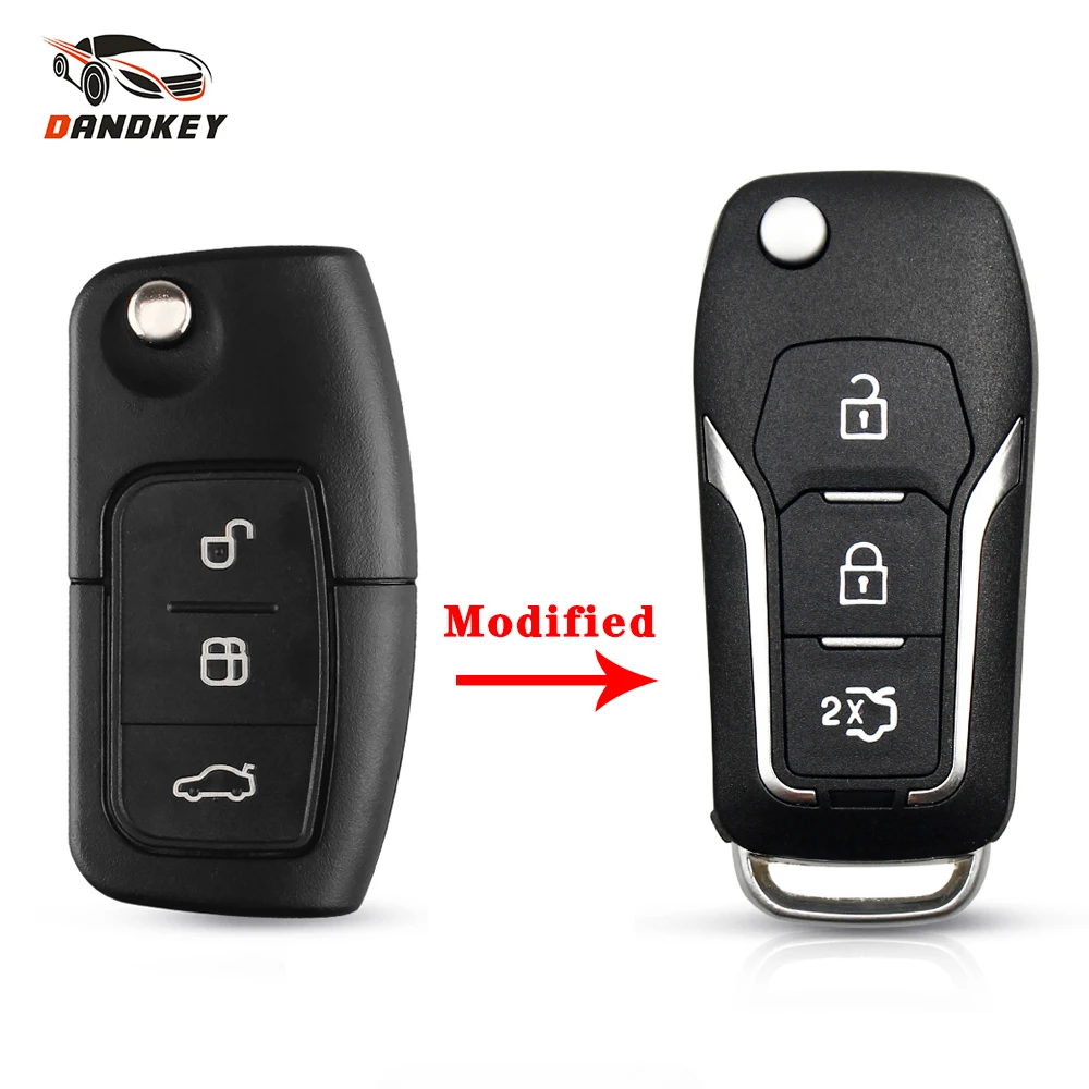 Dandkey-funda para llave inteligente, carcasa para mando a distancia plegable con tapa modificada, 3 botones, para Ford Focus 3, Fiesta, Connect,