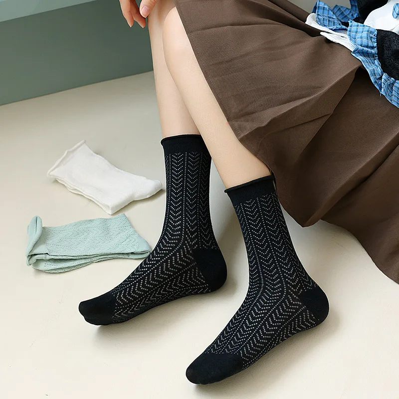 

Женские спортивные носки в корейском стиле, летние дышащие носки с тонкой сеткой, эластичные свободные носки средней длины для школьниц и студентов