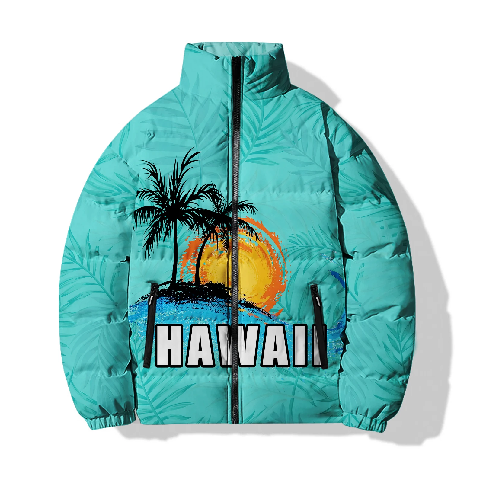 Winter Coat Men Seaside Coconut Tree Printed Cotton Jacket Winter Coats Man Parkas Trendy and Versatile New in Parkas Jackets