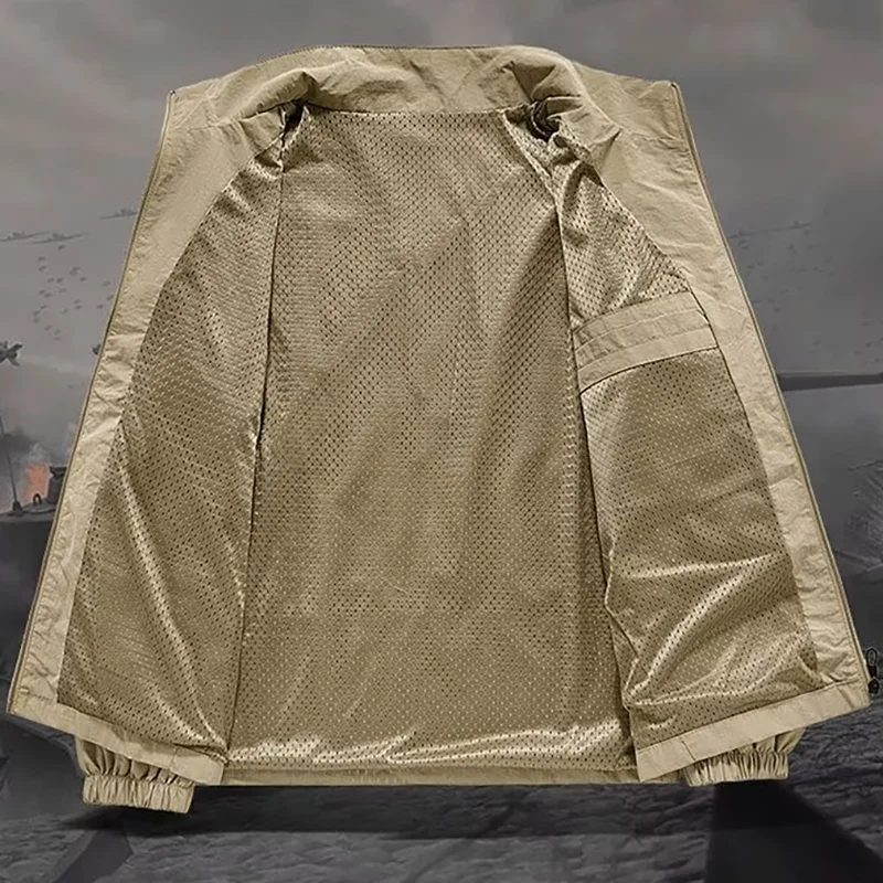 Herren Stehkragen-Jacke Frühling Atmungsaktiv Leicht Knitterfrei Windbreaker Outdoor Sport Freizeit Schnelltrocknende Arbeitsjacken – Detail 23
