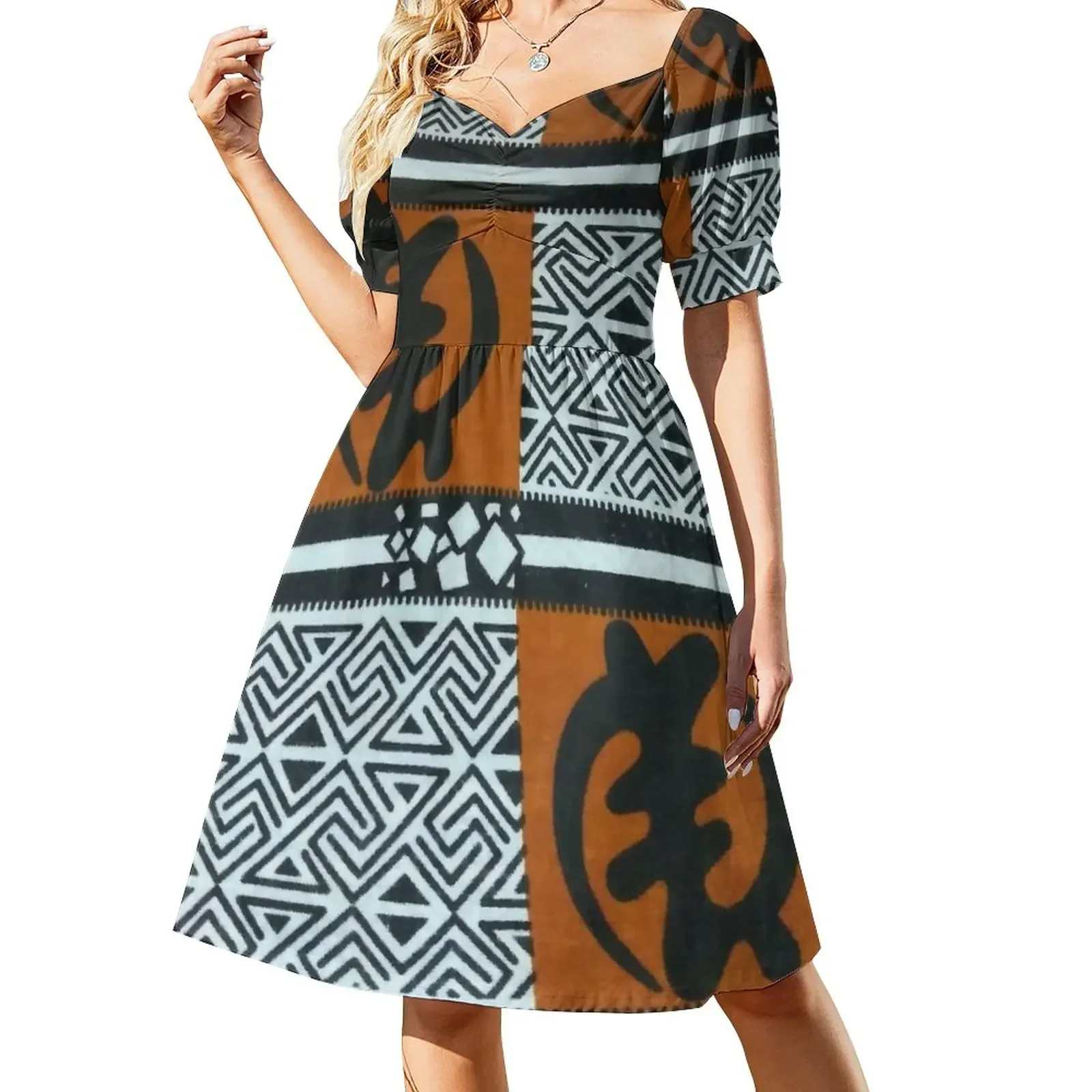 

Ghanaian Gye Nyame African Print Short-Sleeved Dress long sleeve dress Women's summer long dress Womens dresses