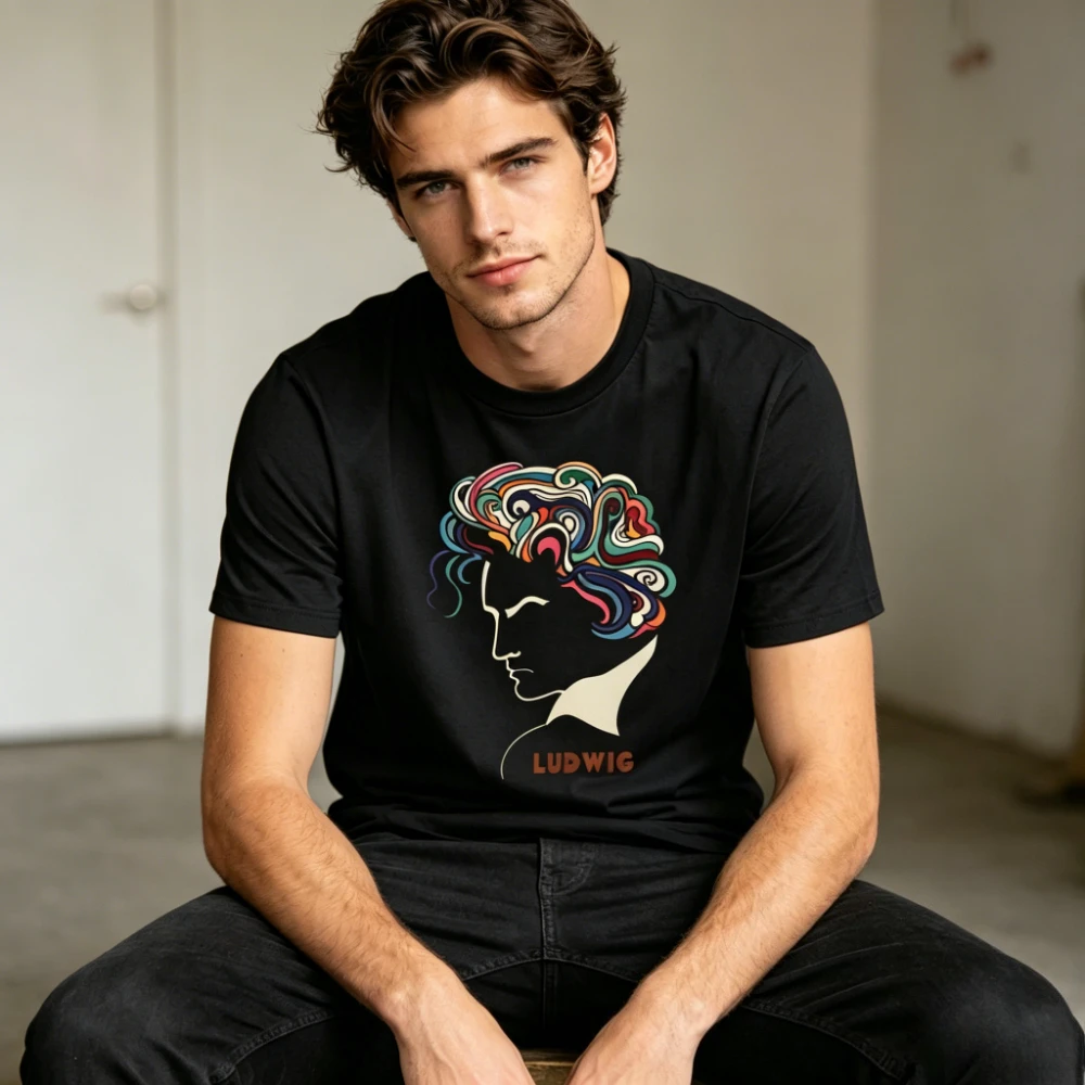 Camiseta con retrato psicodélico de Ludwig Beethoven, camiseta gráfica retro de música clásica, ropa informal para amantes de la música clásica, camiseta para hombres y mujeres