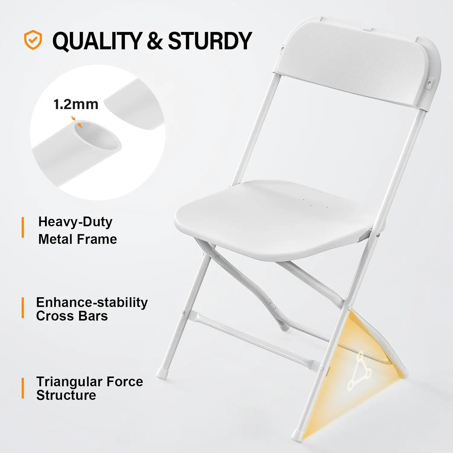 1Pack White Plastic Folding Chair, Indoor Outdoor Portable Stackable Commercial Seat with Steel Frame 350lb. Capacity for Events Office Wedding Party Picnic Kitchen Dining