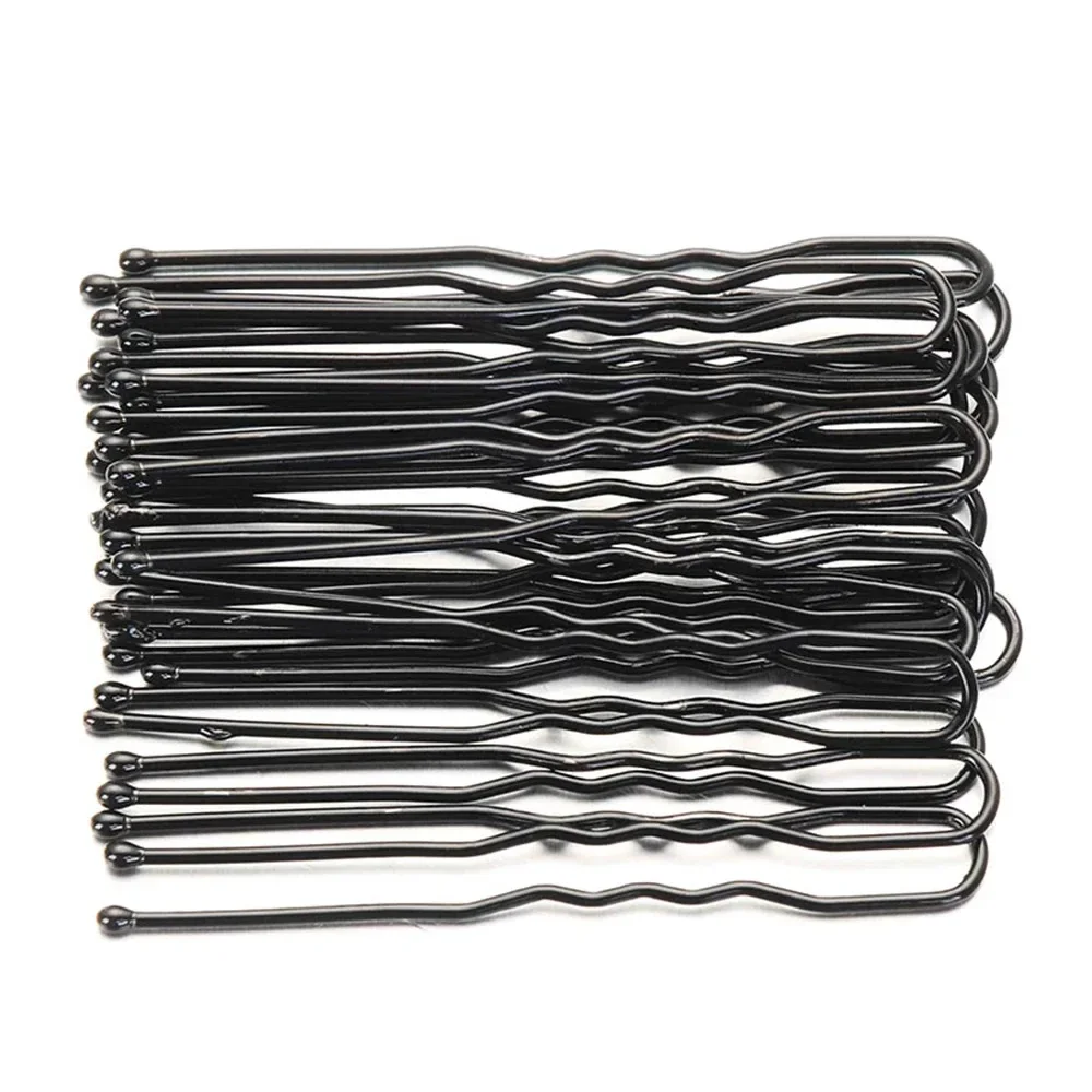 50pcs 6CM Hair Waved U-shaped Bobby Pin Barrette Salon Grip Clip Hairpins Black Metal Hair Accessories For Bun