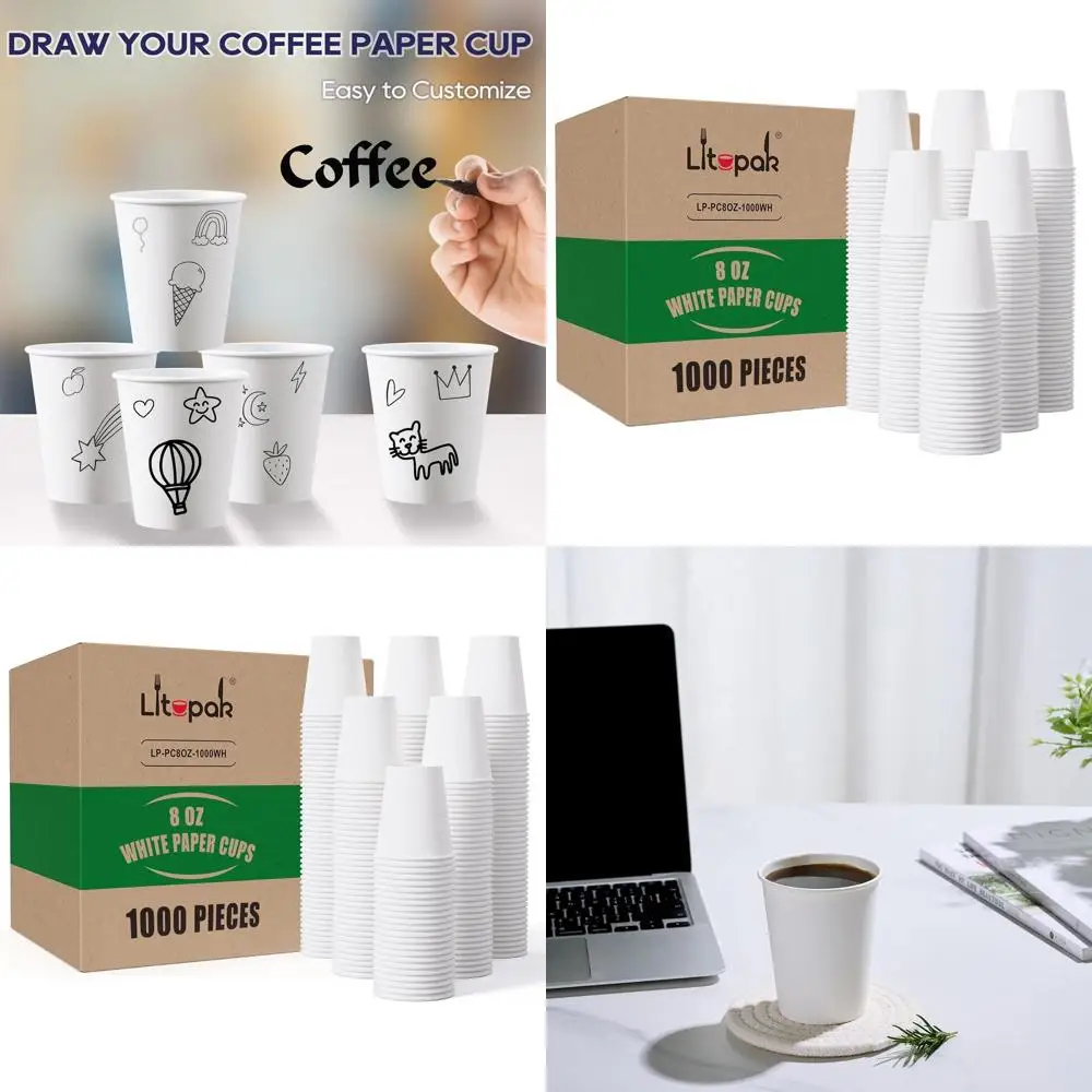 

1000 Pack 8 oz Paper Coffee Cups - Ideal for Home, Office, Parties, and Events