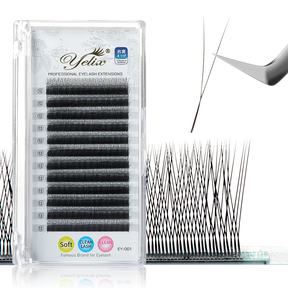 Yelix 2D-Y Shape Lashes Lightweight Soft Graft Eyelash Premium Individual Eyelashes Mixed Length Natural Look Makeup Lashes