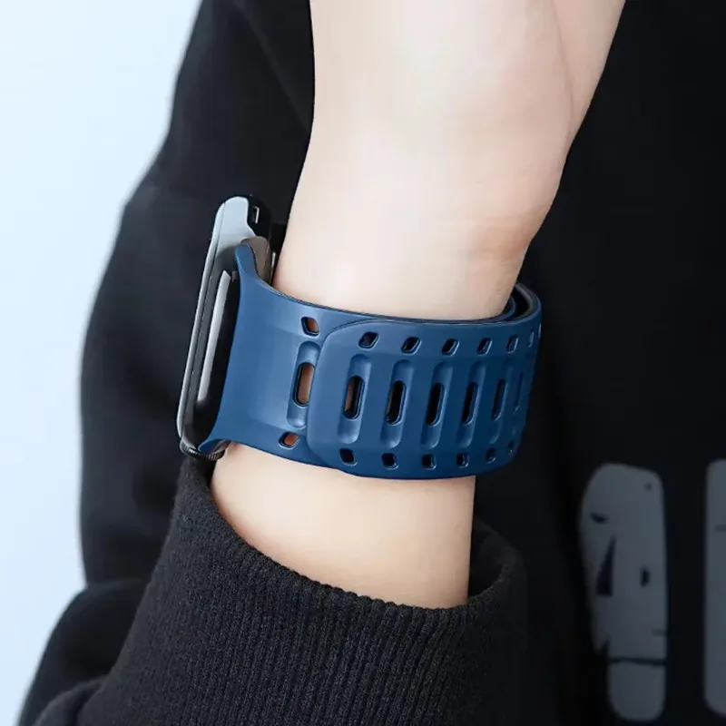 حزام سيليكون مغناطيسي لساعة أبل Ultra3 49 مللي متر/سلسلة 11 10 46 مللي متر حزام مريح لساعة iWatch 9 8 7 6 5/SE 3 45 مللي متر 44 مللي متر