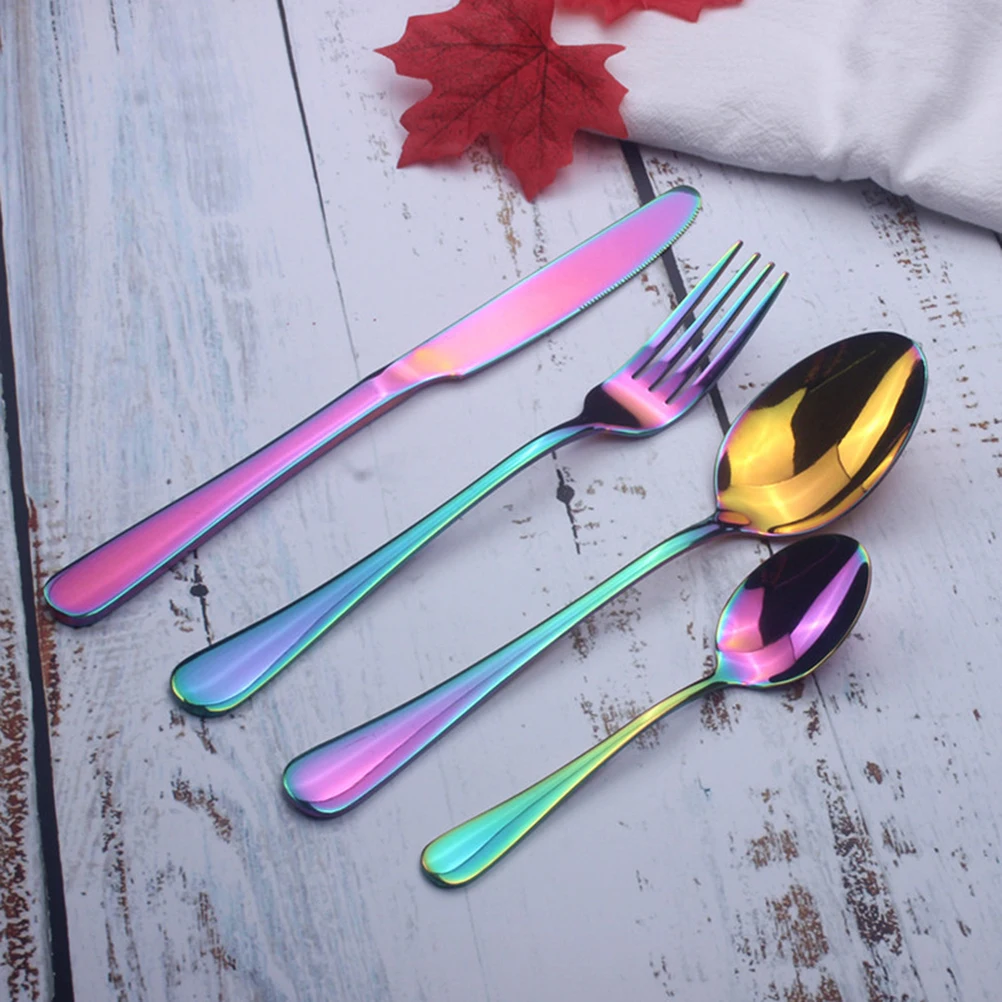 

6 Pcs Colorful Forks Stainless Steel Reusable Anti Rust Smooth Mirror Polished 4 Teeth Western Food Fruit Dinner Serving