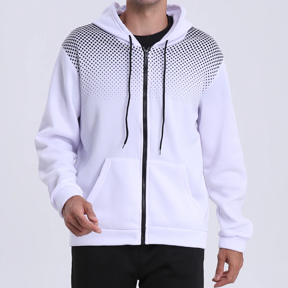 Sudadera con capucha con cremallera para hombre, sudadera con capucha con estampado de lunares y bolsillo, sudadera deportiva informal ajustada para exteriores, sudadera con cremallera para primavera y otoño