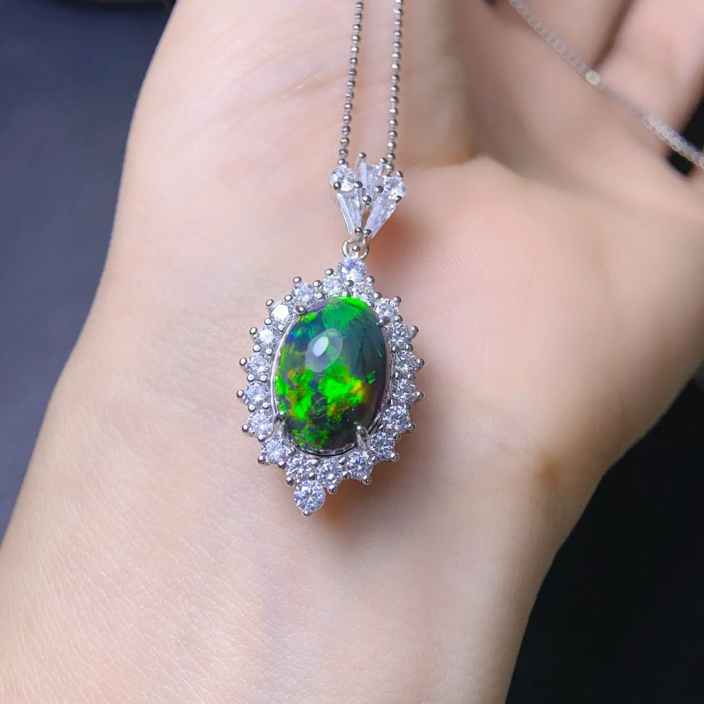 S925 Silver Black Opal Pendant Necklace, 10x14mm Exquisite Color Play, Stunning for Gifting & Special Events