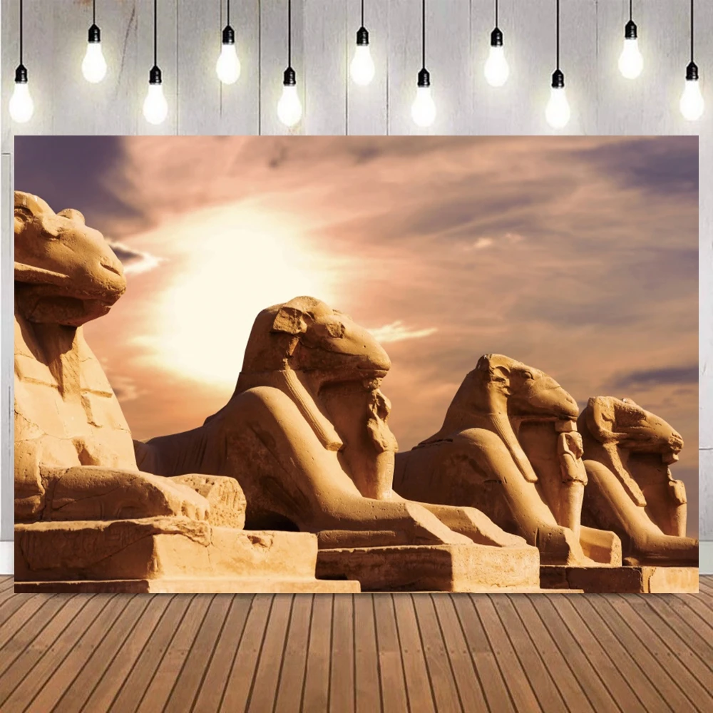 Ancient Architecture Landscape Photo Background Sphinx Egyptian Temple Pharaoh Mosque Stone Pillar Travel Portrait Deco Backdrop