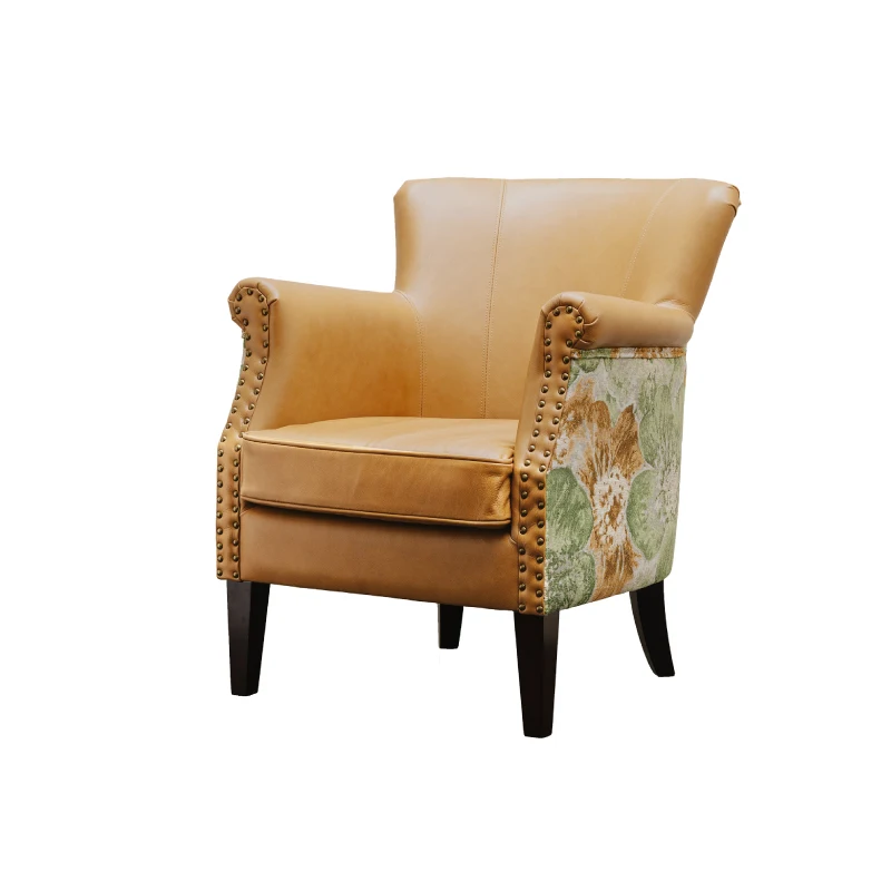 

Flora leather medieval leisure chair retro single sofa American tiger chair living room single chair