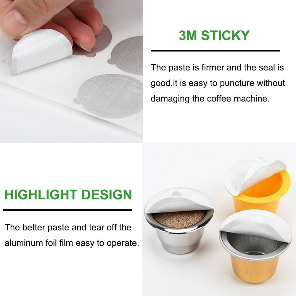 Aluminum Self Adhesive Lids, Foil Seals Stickers for Empty Disposable Reusable Nespresso Capsules, Refillable Coffee Pods, 37mm