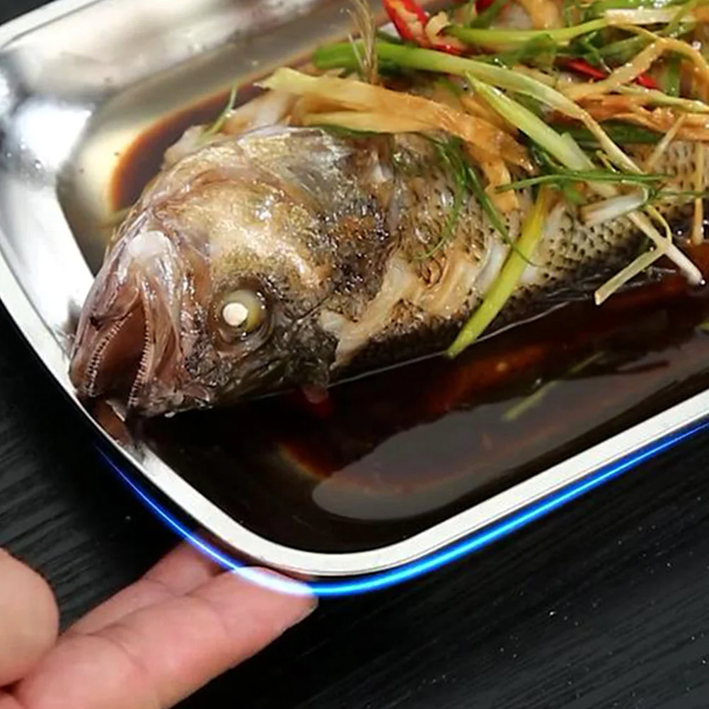 

Stainless Steel Food Plate Rectangle Dessert Serving Tray For Snack Fruit Pastry Bbq Cake Dish Portable Platter Kitchen