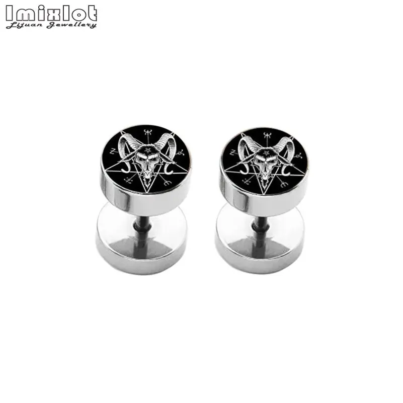 2pcs Multiple Styles Punk Stainless Steel Earrings Women Men Dumbbells Barbell Round Pierceing Ear Stud Earring Fashion Jewelry