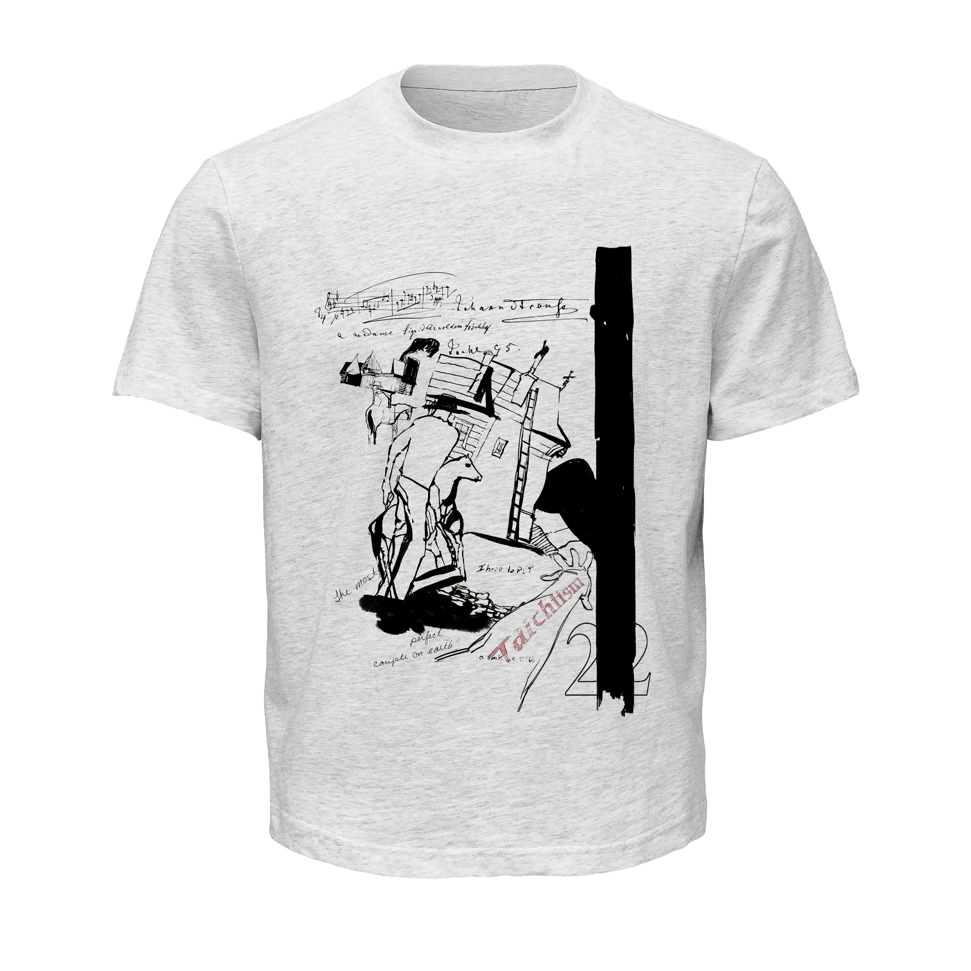 

TAICHIISM "Denim Homecoming" Romantic Western Illustration Line Sense Men's T-Shirt Printed Cotton Loose Crew Neck Short Sleeve