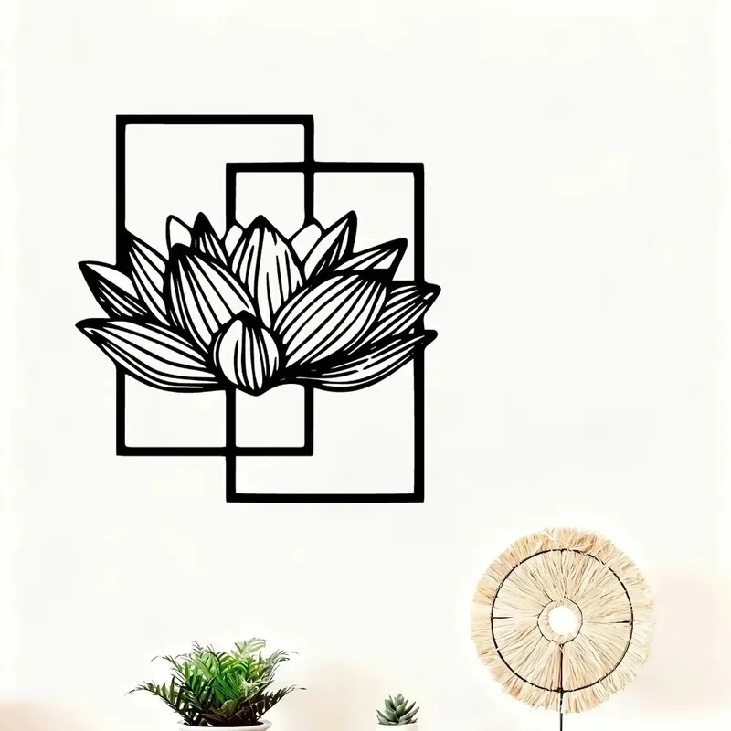 Lotus Flower Metal Wall Art, Rust-Resistant Iron Zen Garden Sculpture, Elegant Blossom Mural for Indoor Outdoor Home Decor 1pc