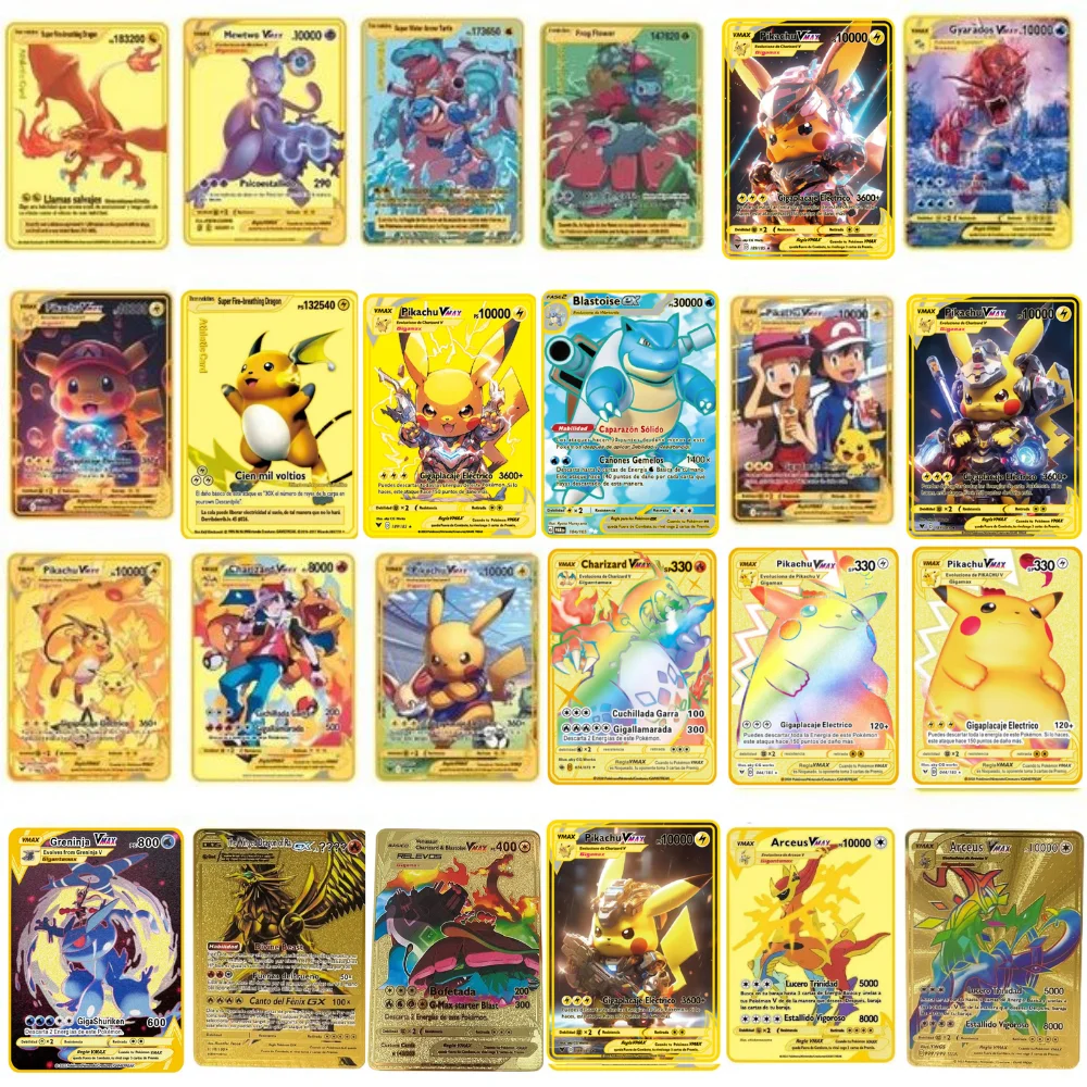 

65 Style 24 Piece Pok é mon Cards Metal Pok é mon Letters Spanish Pok é mon Teka Mewtwo Pikachu Gx Charizard Vmax Cartas Pok é m