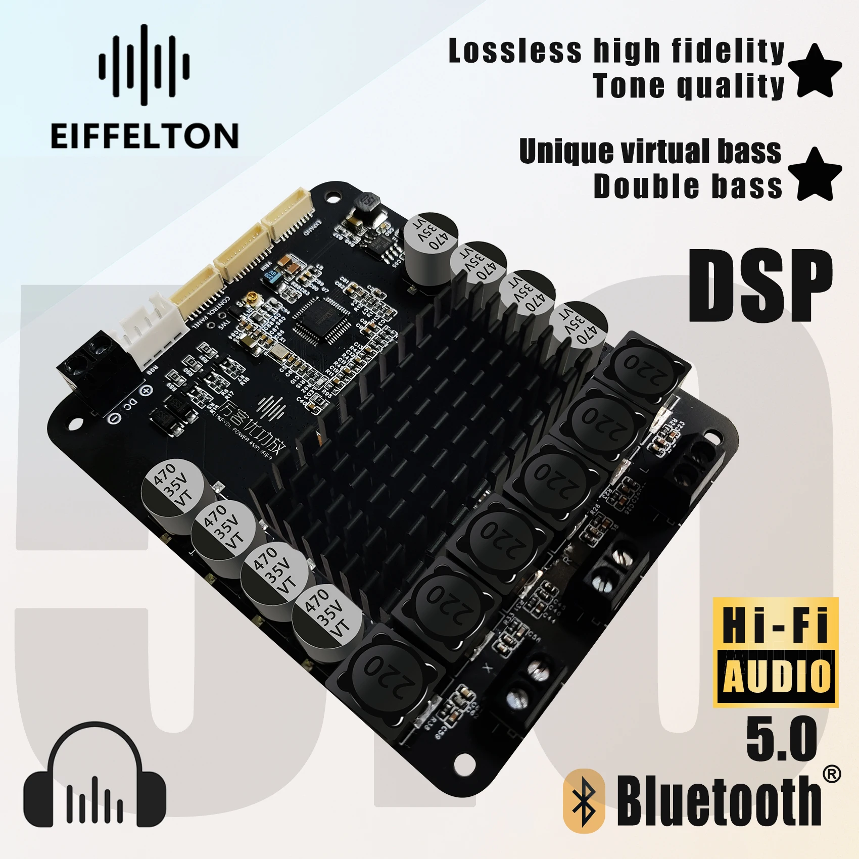 Bluetooth module 5.0 power amplifier board module fever level DSP 2.1 power amplifier hifi five knob bass 200w