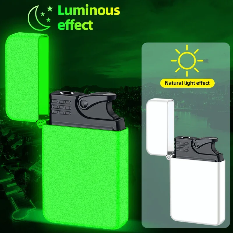 Windproof Red Flame Lighter, Night Glow, Compact and Portable Alloy Material, Butane Inflation, Multiple Colors, Cigar Lighter