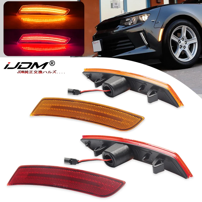 Fit For Chevrolet Camaro 2016-2023 Smoked Lens LED Side Marker Reflectors Lamp Amber Front Red Rear Side Fender Lights
