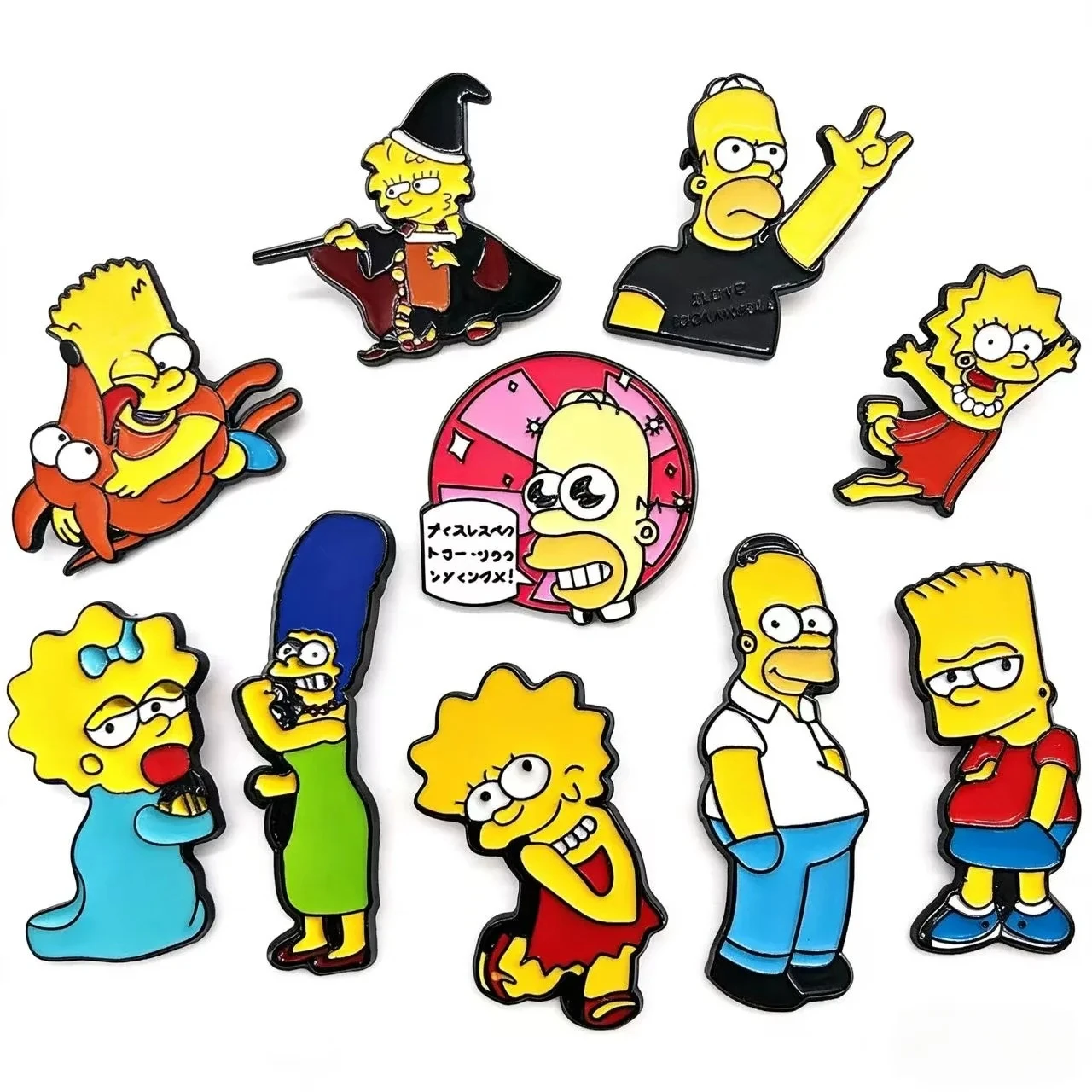 HOT 5/10Pcs Homer J Simpson Cartoon Enamel Pins Set Cute Bar