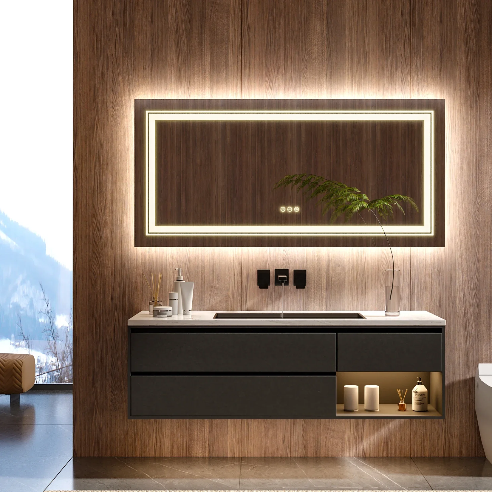 47x24 Inch Front and Backlit LED Decor Lighted Vanity Mirror for Bathroom 3 Colors Dimmable Memory Smart Touch Function Anti Fog