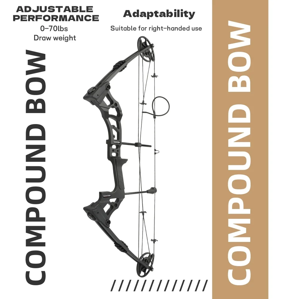 Archery Compound Bow Arrow Set 0-70 lbs Adjustable Pully Bow 80% Let-off for Right Hand Adults Hunting Shooting Targeting Practice Outdoor Sports