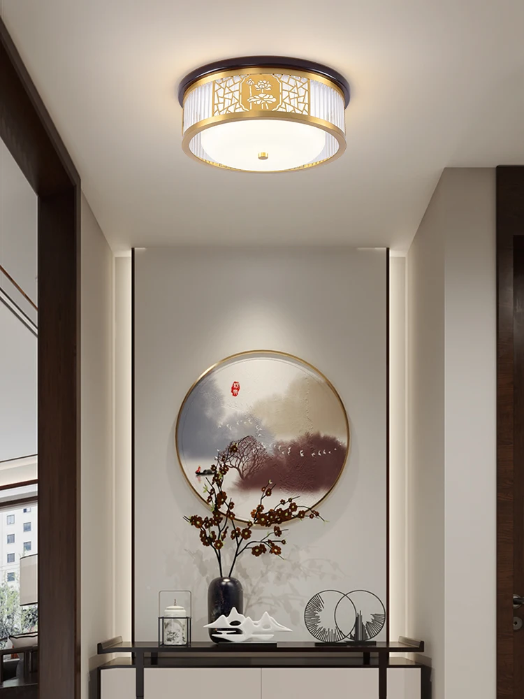 

New Chinese solid wood aisle lamp small ceiling lamp 2024 new all-copper super bright entrance hallway hallway chandelier