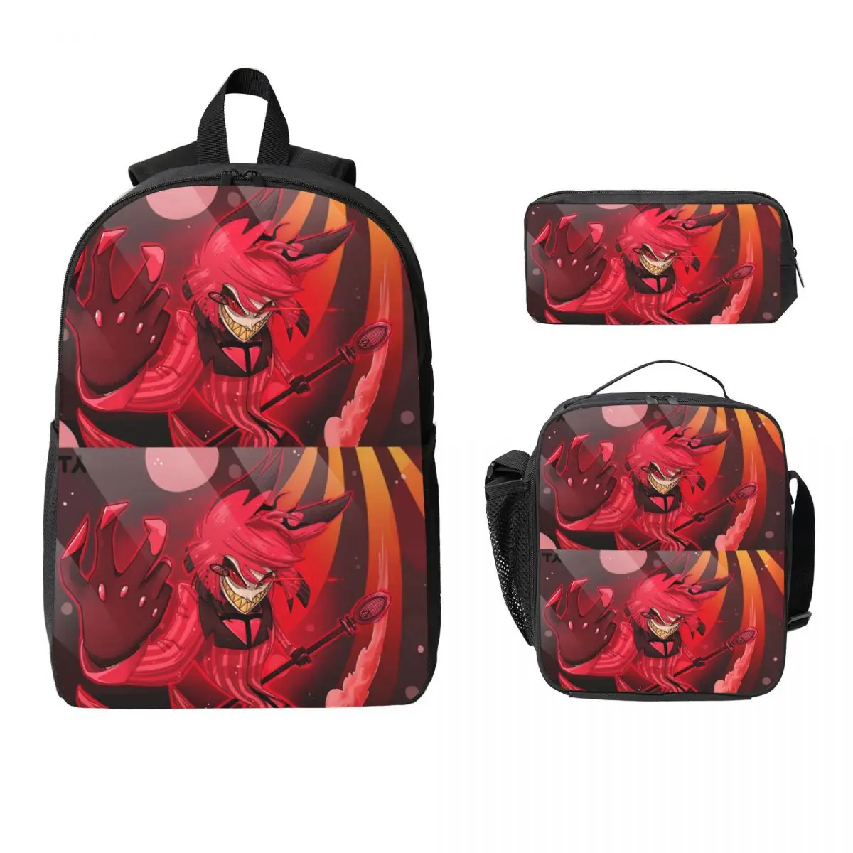 

Creative Alastor Hazbin Hotels Anime Backpack Boys Girls BookBag School Bag Shoulder Bags 3ps Insulated Lunch Bag Pencil Case