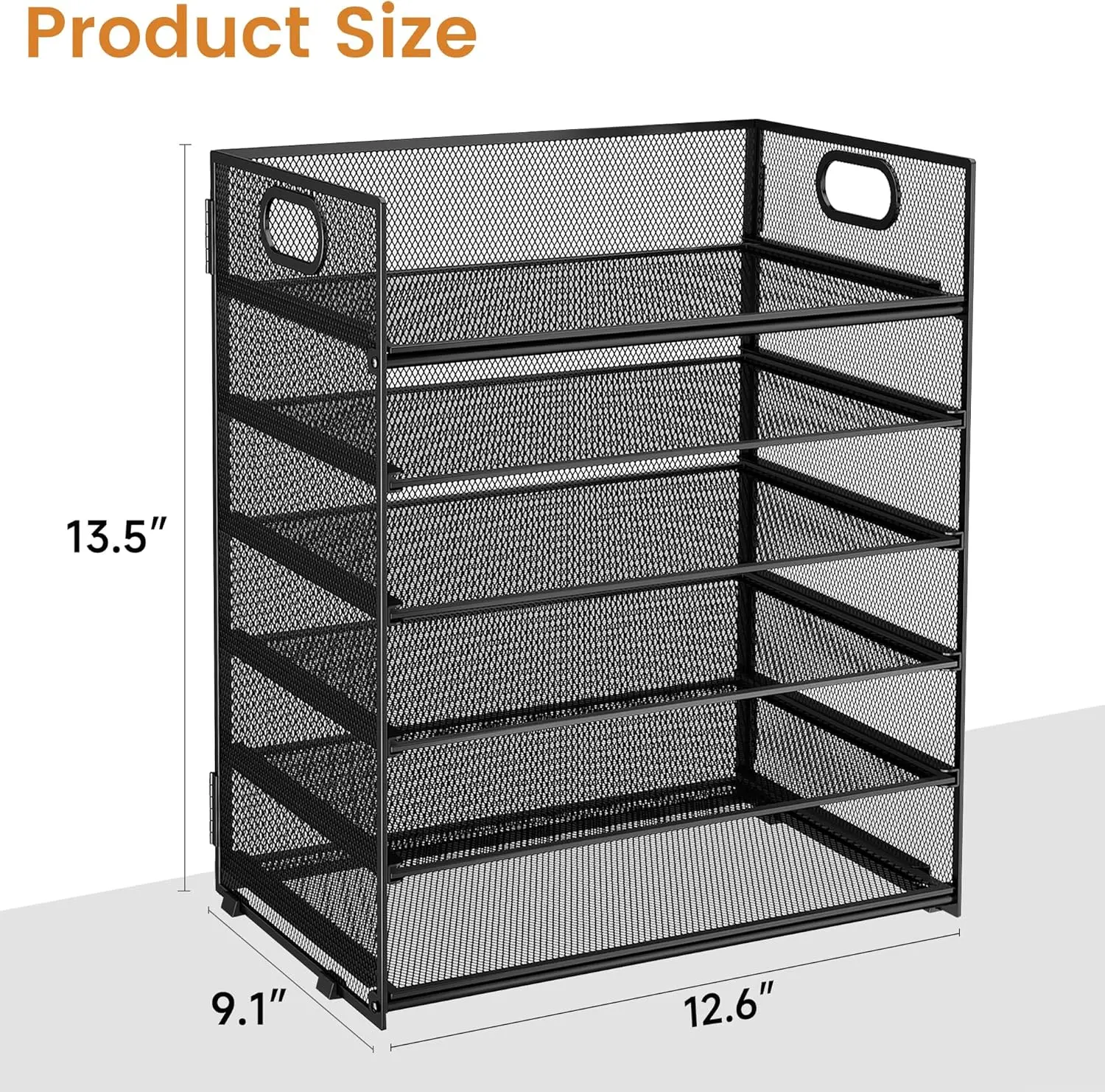 6-Tier Mesh Paper File Tray Organizer for Desk, Stackable Letter Tray with Handle, Black Office Supplies Storage view 6