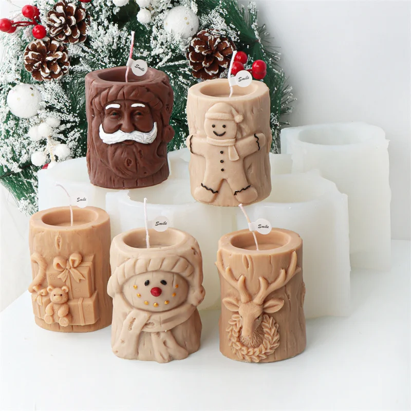 

Christmas Tree Stump Candle Silicone Mold DIY Elk Snowman Gypsum Soap Making Mould Cake Chocolate Decorating Tools Holiday Gifts