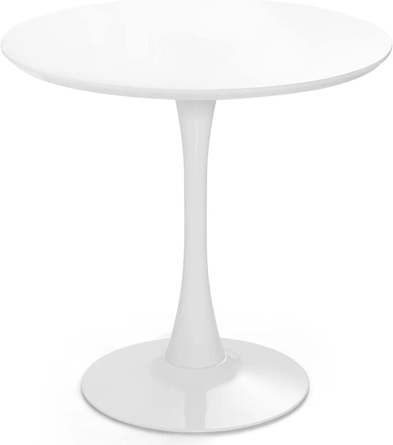 White Round Dining Table, 32 Inches Modern Tulip Kitchen Table w/ 0.9” Thickened Tabletop & Sturdy Metal Pedestal, Mid-Century L