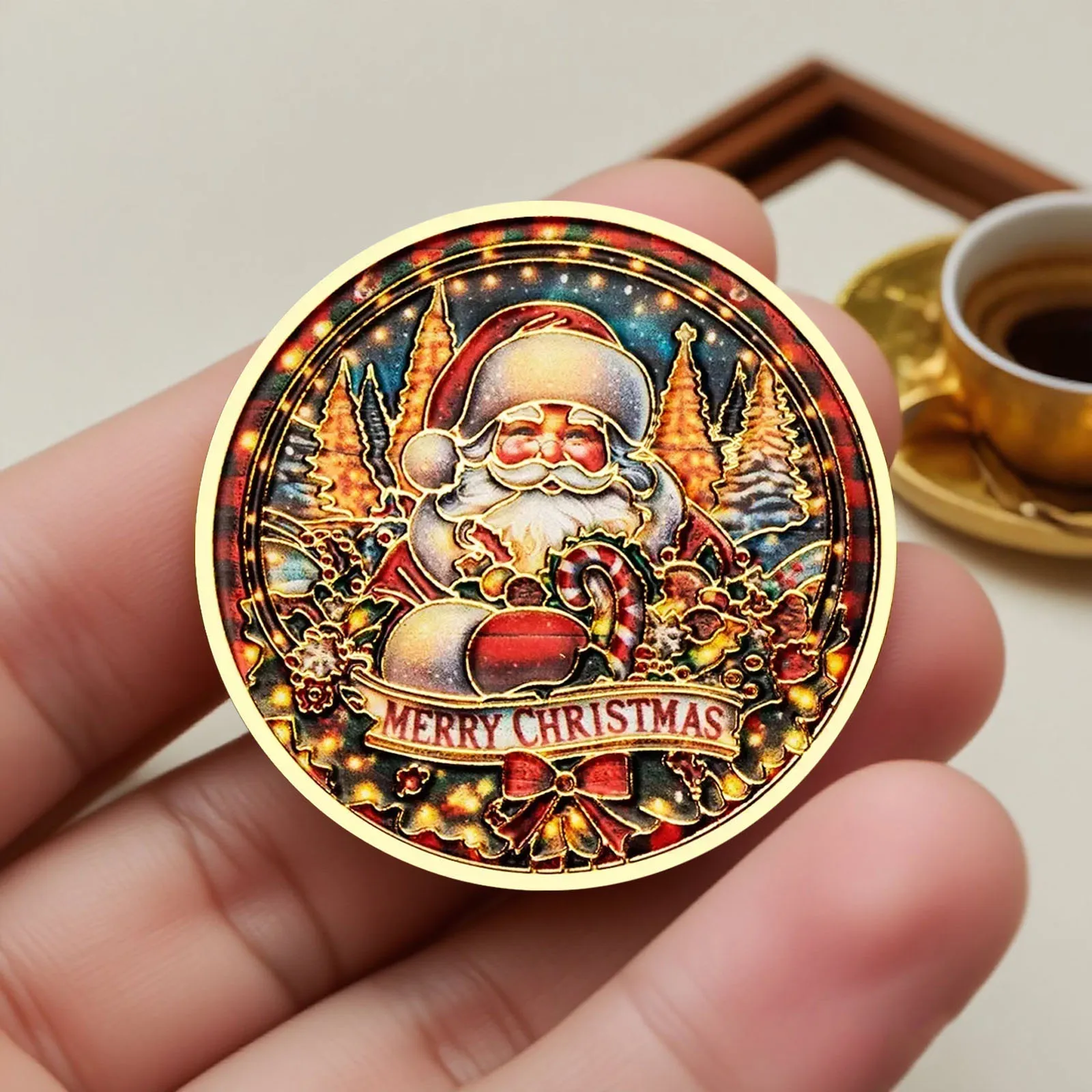 سانتا كلوز اللون النقش ميدالية عملة تذكارية عيد ميلاد سعيد عملات مطلية بالذهب هدية عيد الميلاد
