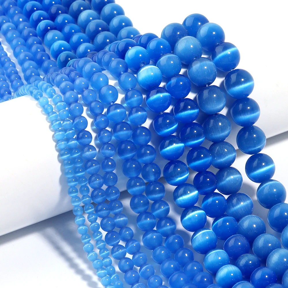 4/6/8/10/12mm Dunkelblau Farbe Cat Eye Opal Perlen Naturstein Lose Perlen für Schmuck Machen DIY Armbänder Zubehör 15''